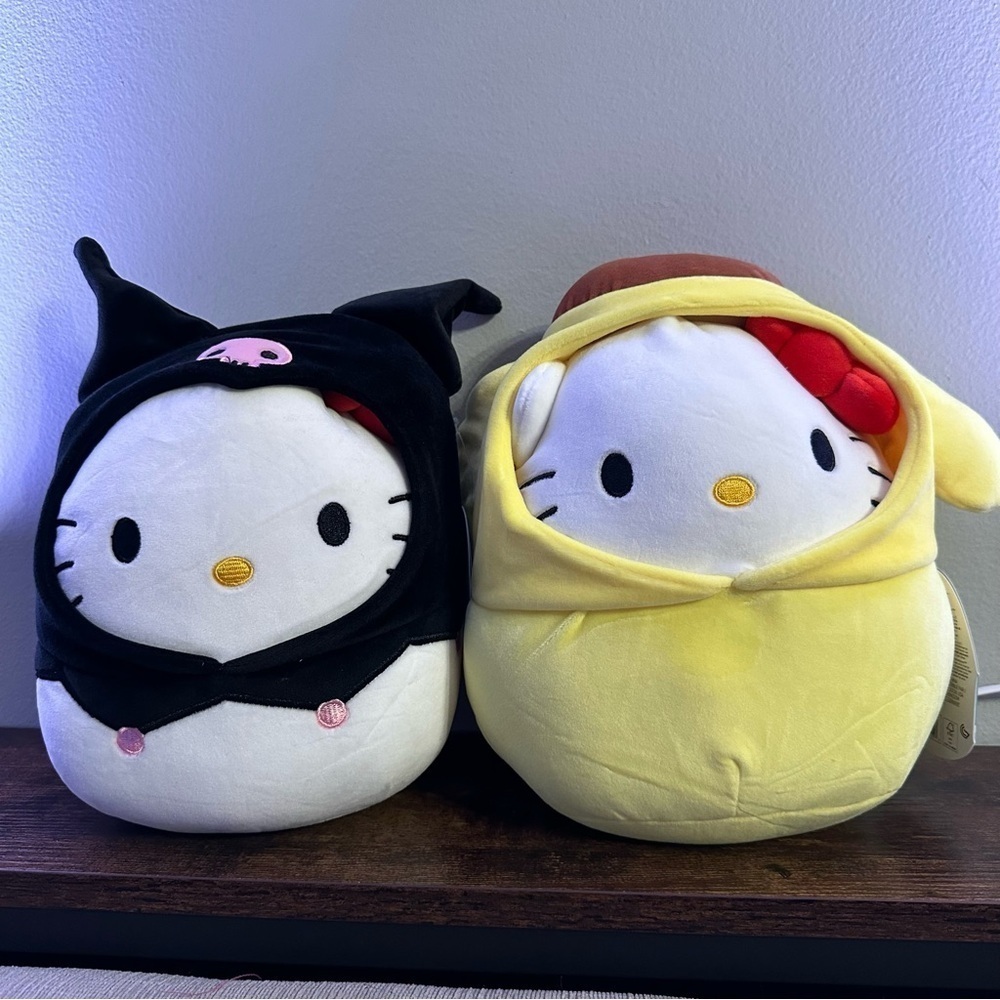 Hello Kitty Squishmallows as Pompompurin & Kuromi